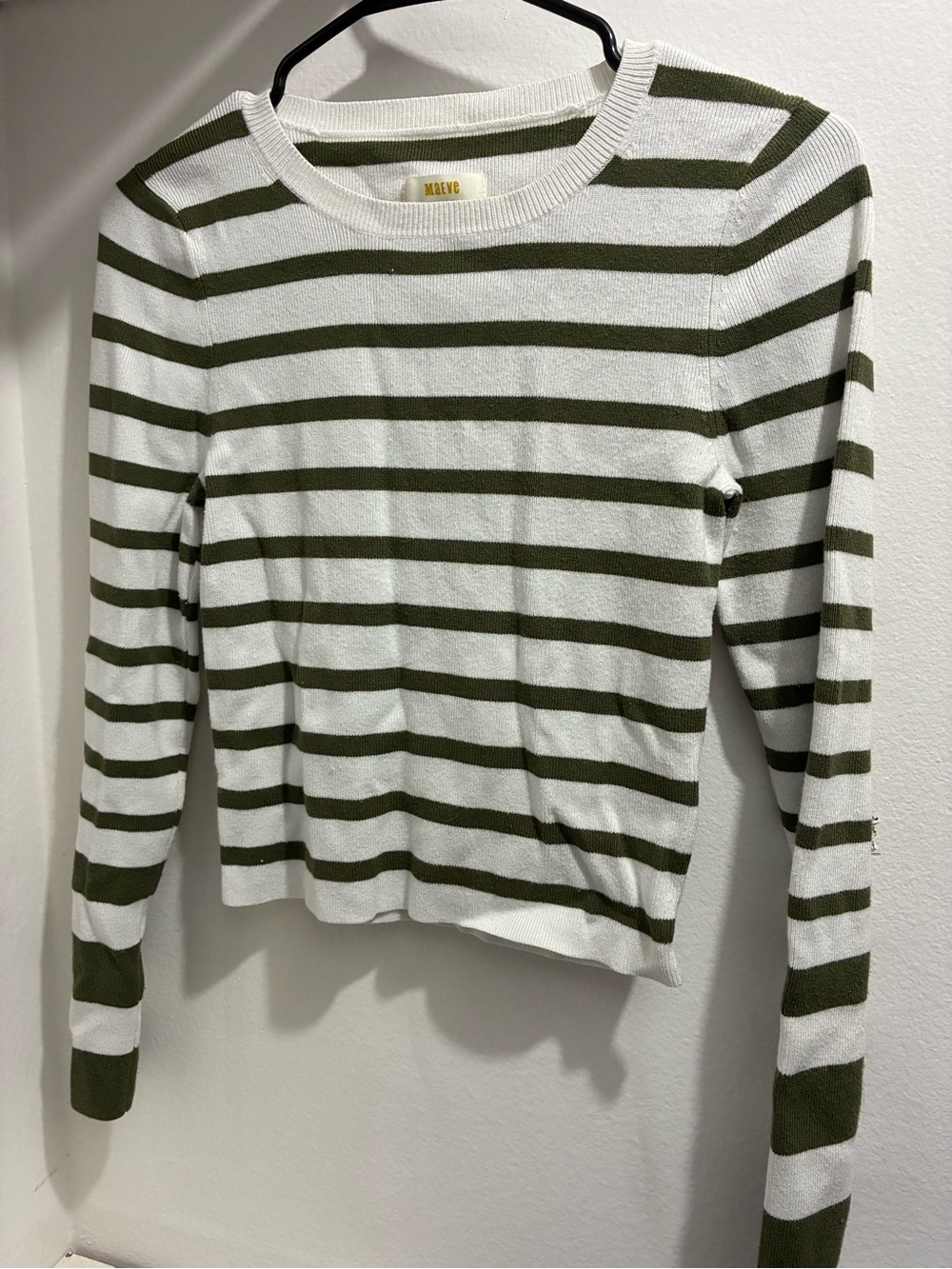 Maeve Olive & White Striped Knit Sweater